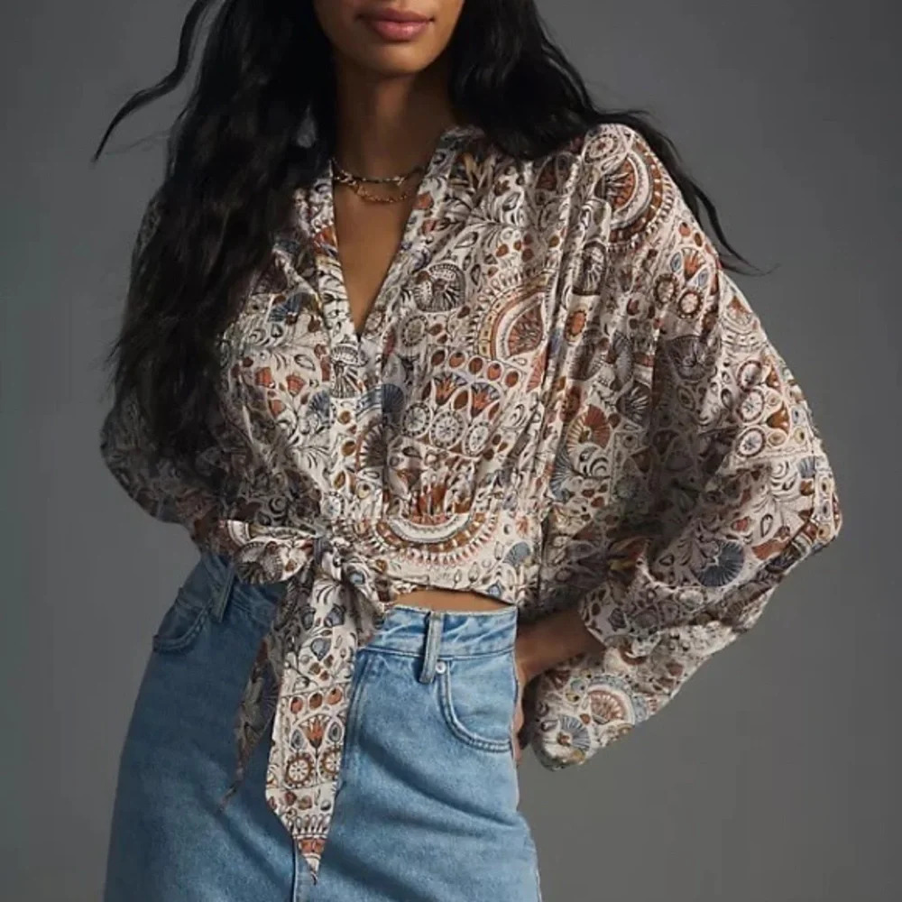 Anthropologie Tie Front Blouse XS